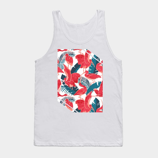 Luxurious Scarlet Ibis // white background teal vegetation metal rose and red guará large birds Tank Top by SelmaCardoso